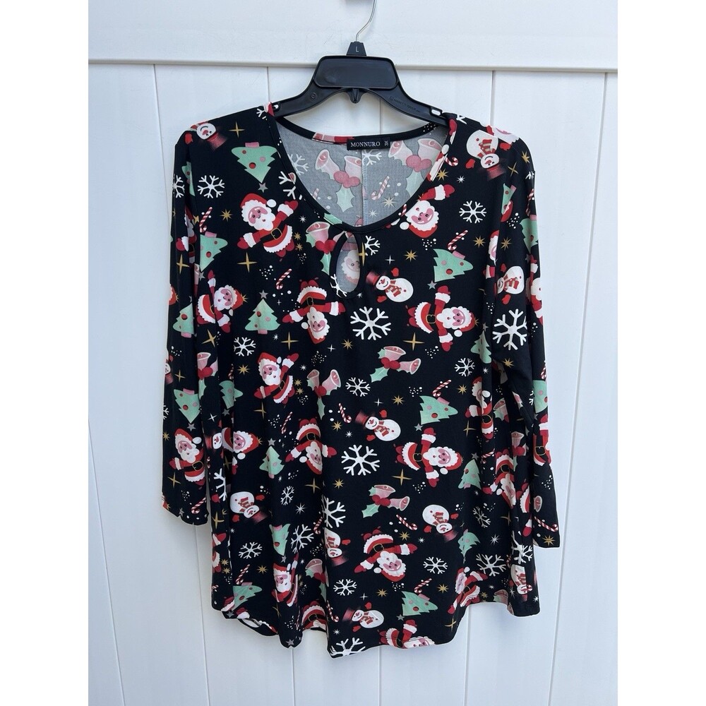 MONNURO Santa Christmas Top 3X Womens